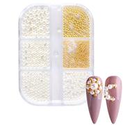 Rafstya 1Box Pearl Decorations Nail Charms White Round Nail Parts Gold Steel Beads Balls Jewelry Nail Art Accessories Color:ZZ01