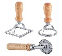 Rafstya 3Pcs Ravioli Stamp Maker Cutter with Roller Wheel Set,Mold with Wooden Handle for Pasta,Dumplings Lasagna,Pies