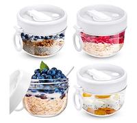 Rafstya 4 Pcs Overnight Oats Container with Lids and Spoons, 20Oz Overnight Oats Jars Airtight Yogurt Container for Milk, Fruit