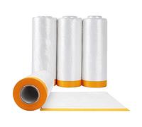 Rafstya 4 Rolls Clear Plastic Sheeting 4.9X 65.5 Ft Pre-Taped Masking Film Drop Cloths for Painting Automotive Painting Covering