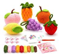 Rafstya Complete Crochet Kits for Beginners, DIY 6 PCS Fruit Crochet Kit with Knitting Markers Easy Yarn Ball, Instruction Easy Install Easy to Use