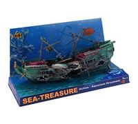Rafstya Large Aquarium Decoration Boat Plactic Aquarium Ship Air Split Shipwreck Fish Tank Decor C