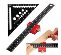 Rafter Square and Slide Ruler Set, 7 Inch Metric Triangle Scale Ruler Speed Square & 12Inch 45 90 Degrees Combination Ruler Tool Multifunctional Carpentry Layout Measuring Woodworking Tool