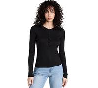 rag & bone Women's The Rib Knit Henley Top, Black, L