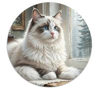Ragdoll Cat 1000 Pieces Round Puzzles for Adults And Kids Animal Cat Jigsaw Creative Difficult Hard Challenging 1000pcs (67.5x67.5cm)