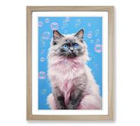 Ragdoll Cat Bubble Gum Painting Framed Print | A2 Oak Framed Wall Art | Ready to Hang | Modern Animal Picture | Living Room Bedroom Lounge Office