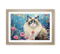 Ragdoll Cat Bubbles Framed Print | A2 Oak Framed Wall Art | Ready to Hang | Modern Animal Picture | Living Room Bedroom Lounge Office