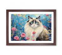 Ragdoll Cat Bubbles Framed Print | A2 Walnut Framed Wall Art | Ready to Hang | Modern Animal Picture | Living Room Bedroom Lounge Office