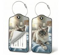 Ragdoll Cat Luggage Tag 2 Pack - Realistic Ragdoll Breed Travel Tag for Cat Lovers, Waterproof PU Luggage Tag with Privacy Flap & Steel Cable Loop for Suitcases Carry On Backpack Cruise Bags