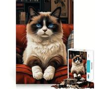 Ragdoll Cat on Red Couch Jigsaw 1000 Pieces for Teenagers Strengthen Memory Calm Relax Smooth Edge Amazing Present (38x52cm)