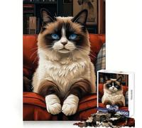 Ragdoll Cat on Red Couch Jigsaw Puzzle for Teenagers 1000 Pieces Reason Skill Toy Calming Play Exact Cut Perfect Present (38x26cm)