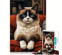 Ragdoll Cat on Red Couch Jigsaw Puzzle for Teenagers 1000 Pieces Reason Skill Toy Calming Play Exact Cut Perfect Present (38x26cm)