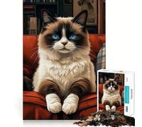 Ragdoll Cat on Red Couch Jigsaw Puzzles 1000 Piece for Teenagers Fine Logic Toy Easy Leisure Neat Edge Festival Gift (50x75cm)