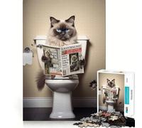 Ragdoll Cat on The Toilet 1000 Pieces Jigsaw Puzzles for Teenagers Memory Upgrade Casual Relax Sharp Cut Art Display (38x52cm)
