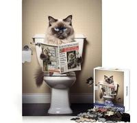 Ragdoll Cat on The Toilet 1000 Pieces Jigsaw Puzzles for Teenagers Memory Upgrade Casual Relax Sharp Cut Art Display (38x52cm)