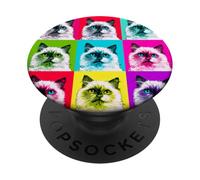 Ragdoll Cat Pop Art Colorful Retro Style Design PopSockets Adhesive PopGrip