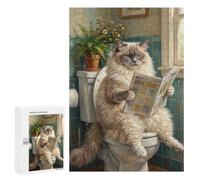 Ragdoll Cat Reading Newspaper on Toilet Jigsaw Puzzle, 300 PCS, Indoor Activity for The Home, A Mindful Leisure Activity for Puzzle Lovers, at Home