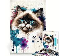 Ragdoll Cat Watercolor Hard Jigsaw Puzzle for Adults 1000 Pieces Mind Challenge Toy Gentle Leisure Precise Cut Memorable Gift (50x75cm)