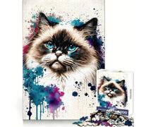 Ragdoll Cat Watercolor Hard Jigsaw Puzzle for Adults 1000 Pieces Mind Challenge Toy Gentle Leisure Precise Cut Memorable Gift (50x75cm)