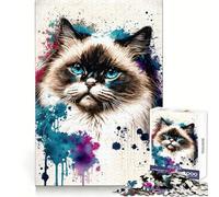 Ragdoll Cat Watercolor Jigsaw Puzzles 1000 Piece for Teenagers Fine Logic Toy Easy Leisure Neat Edge Festival Gift (38x26cm)