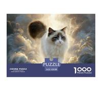 Ragdoll Kitty Walking on Clouds 1000 Piece Sturdy Cardboard Jigsaw Puzzles Giant Kitten Unique Challenging Creative Game Jigsaws As Home Decoration52x38cm/1000pcs