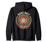 Rage Bait Club Vintage Troll Mascot Meme Badge Zip Hoodie