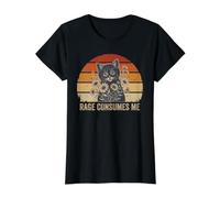 Rage Consumes Me Cute Kitten Floral Retro Sunset Vintage Tee Value Graphic T-Shirt, Women, Black, M