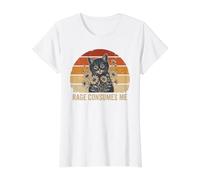 Rage Consumes Me Cute Kitten Floral Retro Sunset Vintage Tee Value Graphic T-Shirt, Women, White, S