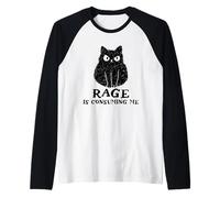 Rage Consumes Me Funny Silly Staring Cat Meme Raglan Baseball Tee