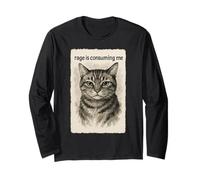 Rage is Consuming Me Funny Silly Staring Cat Meme Sumi-e Long Sleeve T-Shirt