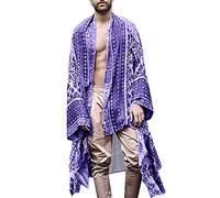 RAGEMALL Men Long Cardigan Loose Open Front Ruffle Shawl Collar Drape Cape Vintage Cloak, Purple, 3XL