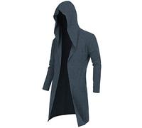 RAGEMALL Mens Long Cardigan Open Front Draped Lightweight Hooded Sweater with Pockets, Dark Blue, S