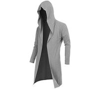 RAGEMALL Mens Long Cardigan Open Front Draped Lightweight Hooded Sweater with Pockets, Light Grey, Large
