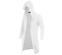 RAGEMALL Mens Long Cardigan Open Front Draped Lightweight Hooded Sweater with Pockets, White, Large