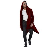 RAGEMALL Mens Long Cardigan Open Front Draped Lightweight Hooded Sweater with Pockets, Wine Red, XL