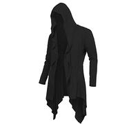 RAGEMALL Mens Ruffle Shawl Collar Cardigans Long Hooded Cardigan Open Front Lightweight Drape Cape Sweater with Pockets, Black, XXL