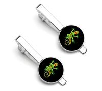 Raggae Rasta Gecko Men's Tie Clips Silver Necktie Bar Pinch Clips for Wedding Business 2 Pcs