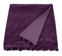 Ragged Rose 140 cm x 180 cm Throw Blanket - Pom Pom Throw Made of Cotton Velvet with Pompom Trims on Sides - Versatile Cotton Velvet Blanket for Sofa & Bed