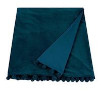 Ragged Rose 140 cm x 180 cm Throw Blanket - Pom Pom Throw Made of Cotton Velvet with Pompom Trims on Sides - Versatile Cotton Velvet Blanket for Sofa & Bed