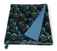 Ragged Rose 140 cm x 180 cm Throw Blanket - Pom Pom Throw Made of Cotton Velvet with Pompom Trims on Sides - Versatile Cotton Velvet Blanket for Sofa & Bed