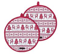 Ragged Rose Aga Cooker Hob Covers - 38 cm x 38 cm Universal Hob Mats for Gas, Oil, Electric, & Induction Aga Cookers - Pair of Machine Washable Cotton Chef’s Pads - Red Christmas Nordic, Pack of 2
