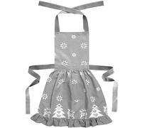 Ragged Rose Christmas Apron - Cotton Apron for Cooking & Dishwashing - Frilly Apron with Adjustable Neck Strap, Front Pocket & Ties - Vintage Apron for Women Retro Silver Grey Apron - 85 cm x 60 cm