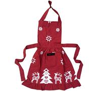 Ragged Rose Christmas Apron - Cotton Apron for Cooking & Dishwashing - Frilly Apron with Adjustable Neck Strap, Front Pocket & Ties - Vintage Apron for Women Retro Silver Grey Apron - 85 cm x 60 cm