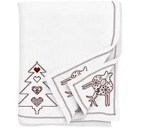 Ragged Rose Christmas Table Cloth - Festive Linen Tablecloth with Nordic Style Prints for Living Room & Kitchen - Cotton Tablecloth That Fits a 6-7 Ft Table - Red Embroidered Print