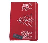 Ragged Rose Christmas Tablecloth - Festive Nordic Prints Linen Tablecloth for Living Room and Kitchen - Cotton Tablecloth Fits a 6-9ft Table (White on Red Embroidery)