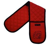Ragged Rose Double Oven Gloves - 84 cm x 18 cm x 1 cm, 1-Piece Oven Mitts for Cooking & Baking - Cotton, Machine Washable at 30° - Kitchen Essentials (Red/Black Plain)