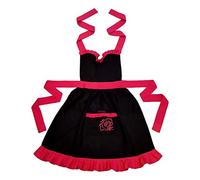 Ragged Rose Frilly Apron, cotton, Black with Pink, one Size 10-16