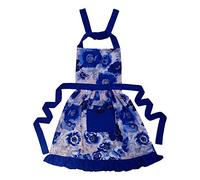 Ragged Rose Frilly Apron, Cotton, Blue, M-L