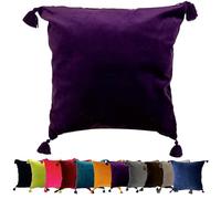 Ragged Rose Velvet Cushion Covers - Sasha Square Tassel Cushion Covers 45cm x 45 cm - Soft, Elegant, Luxury Cotton Velvet Fabric Pillow Cases for Lounge Area & Bedroom, Aubergine