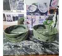 Raggio Verde Stone Sangarila Green Marble Stone Bathroom Fixtures Sink, Round, 15.7'' X 4.7''